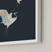 "Crane dance" - Art Print in Moody blue by Nina Leth - Frame Close-up