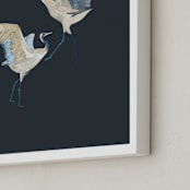 "Crane dance" - Art Print in Moody blue by Nina Leth - Frame Close-up