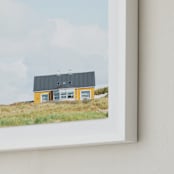"Yellow House At The Hill" - Art Print in Pastel Blue by Alexandra Feo - Frame Close-up