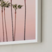 "Seven Palmtrees" - Art Print in Warm rosy sunset by Lisa Sundin - Frame Close-up
