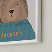 "Little Bear" - Personalized Art Print in Teal by Teju Reval - Frame Close-up