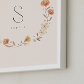 "Name with Flowers - Custom" - Personalized Art Print in Tan by Vivian Yiwing - Frame Close-up