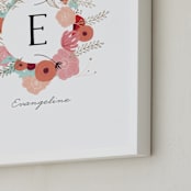 "Vintage Floral Monogram" - Personalized Foil-Pressed Art Print in Poppy by Hannah Williams - Frame Close-up