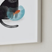 "Black Cat and goldfish" - Art Print in Black by Farinaz Vaseghi - Frame Close-up
