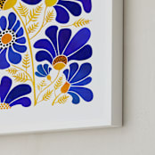 "The Happiest Flowers" - Art Print in Cobalt Blue by Kristian Gallagher - Frame Close-up