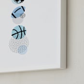 "Pop Art Sports" - Art Print in Periwinkle by Jessie Steury - Frame Close-up
