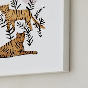 "Tigers in Tulum" - Art Print in Gold Spark by Jenna Skead - Frame Close-up