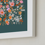 "Picking Wildflowers" - Art Print in Garden Green by Britt Mills - Frame Close-up