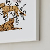 "Tigers in Tulum" - Art Print in Gold Spark by Jenna Skead - Frame Close-up