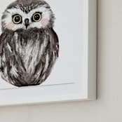 "Baby Animal Owl" - Art Print in Dark Wood by Cass Loh - Frame Close-up