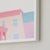 "English Sheepdog in Quebec City" - Art Print in Sweet Pink by jinseikou - Frame Close-up