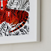 "Jubilant Corral Tigers" - Art Print in orange by marcia biasiello - Frame Close-up