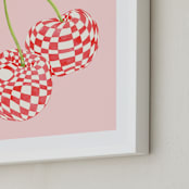 "Checkerboard Cherries" - Art Print in Pastel Pink by Luci Power - Frame Close-up