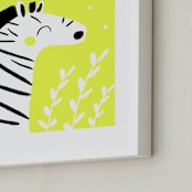 "Happy Zebra" - Art Print in yellow by Angela Thompson - Frame Close-up
