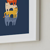 "Catstack" - Art Print in Navy by Nieves Herranz - Frame Close-up