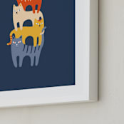 "Catstack" - Art Print in Navy by Nieves Herranz - Frame Close-up