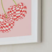 "Checkerboard Cherries" - Art Print in Pastel Pink by Luci Power - Frame Close-up