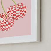 "Checkerboard Cherries" - Art Print in Pastel Pink by Luci Power - Frame Close-up