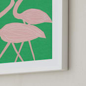 "Flamingo Amigos" - Art Print in grass green by Elliot Stokes - Frame Close-up