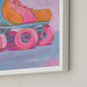 "Roller Skater Joy" - Art Print in Bubblegum Pink by Lucrecia Caporale - Frame Close-up