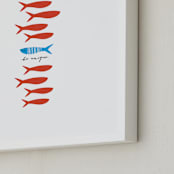 "Unique Fishy" - Art Print in Cherry Red by Oscar and Emma - Karly Depew - Frame Close-up