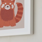 "Sleepy Red Panda" - Art Print in Tangerine by Jennifer Holbrook - Frame Close-up