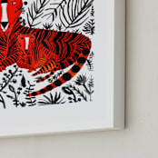 "Jubilant Corral Tigers" - Art Print in orange by marcia biasiello - Frame Close-up