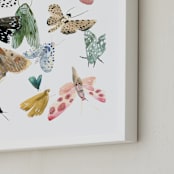 "Moths" - Art Print in Moss Green by Emilie Simpson - Frame Close-up