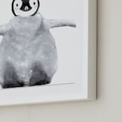 "Baby Animal Penguin" - Art Print in Antarctic Grey by Cass Loh - Frame Close-up