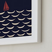 "Little Boat" - Art Print in Night Sea Blue by Alisa Galitsyna - Frame Close-up