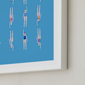 "Nadadoras" - Art Print in Pool Blue by Nieves Herranz - Frame Close-up