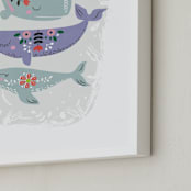 "Folk Whales" - Art Print in Mint by Hannah Williams - Frame Close-up