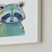 "Mr. Raccoon" - Art Print in Teal by Makewells - Frame Close-up