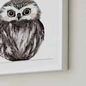 "Baby Animal Owl" - Art Print in Dark Wood by Cass Loh - Frame Close-up