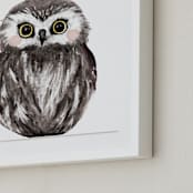 "Baby Animal Owl" - Art Print in Dark Wood by Cass Loh - Frame Close-up