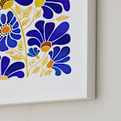 "The Happiest Flowers" - Art Print in Cobalt Blue by Kristian Gallagher - Frame Close-up