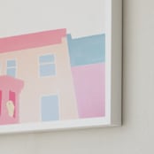 "English Sheepdog in Quebec City" - Art Print in Sweet Pink by jinseikou - Frame Close-up
