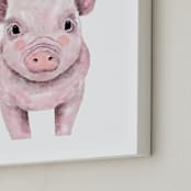 "Baby Animal Pig" - Art Print in Rosy Blush by Cass Loh - Frame Close-up
