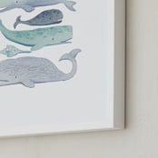 "Blue Whales" - Art Print in Aqua by Kelsey Carlson - Frame Close-up