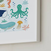 "Sea Friends" - Art Print in Sea Blue by Beth Schneider - Frame Close-up