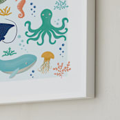 "Sea Friends" - Art Print in Sea Blue by Beth Schneider - Frame Close-up
