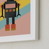 "Retro Robot" - Art Print in Bubblegum by Morgan Kendall - Frame Close-up