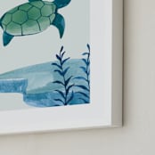 "Ocean Friends III" - Art Print in Turtle by Teju Reval - Frame Close-up