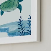 "Ocean Friends III" - Art Print in Turtle by Teju Reval - Frame Close-up