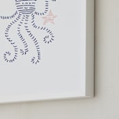 "Lined Animals I" - Art Print in OCEAN BLUE by Jayne Alfieri - Frame Close-up