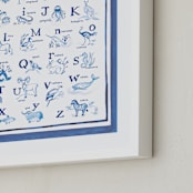 "Animal Alphabet Toile" - Art Print in Ocean Blue by Teju Reval - Frame Close-up