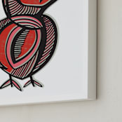 "Sleepy Owl" - Art Print in Rocking red by Gill Eggleston - Frame Close-up