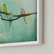 "Budgie Branch II" - Art Print in Paradise Green by Red Impressionz - Frame Close-up