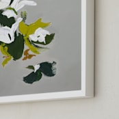 "Abstract Botanical Modern Art" - Art Print in green, white by Caryn Owen - Frame Close-up