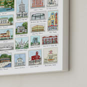 "Oakland Landmarks" - Art Print in Green and Blue by Valerie Hamill - Frame Close-up